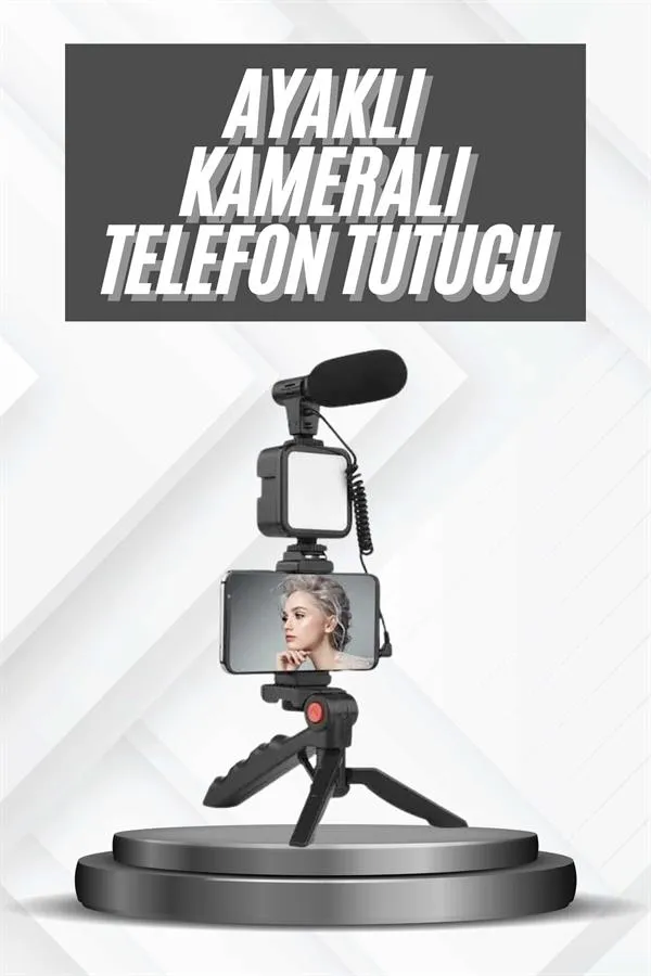 Telefon Tutucu Mikrofonlu Işıklı Youtuber Video Kayıt