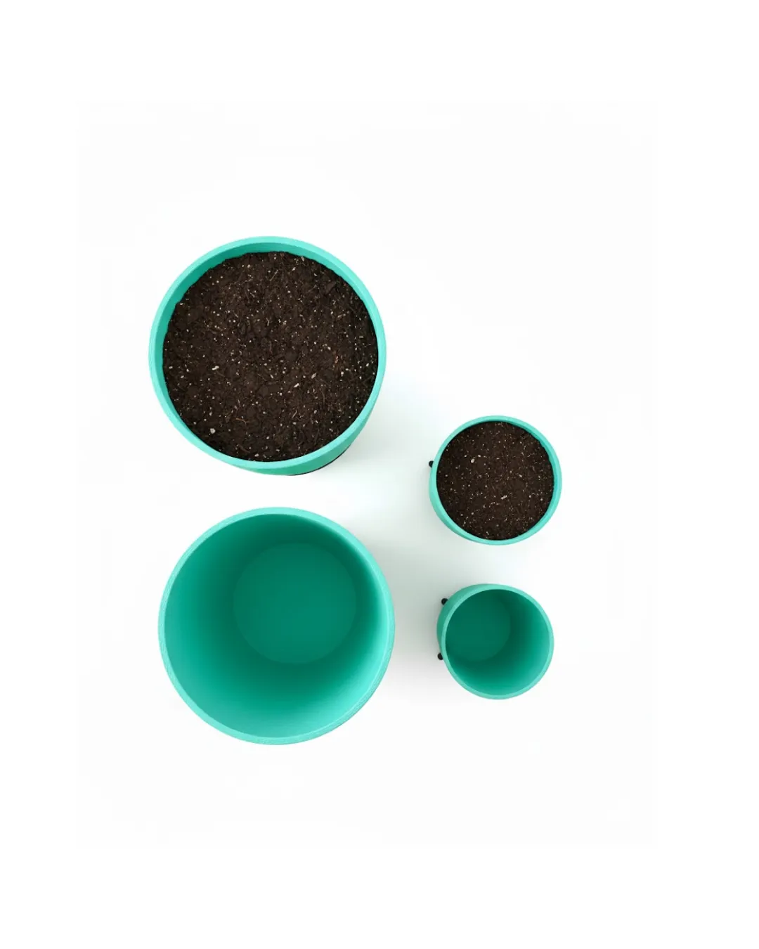 4’lü 3D Yeşil Dekoratif Saksı Takımı Ayaklı Modern Vazo Seti