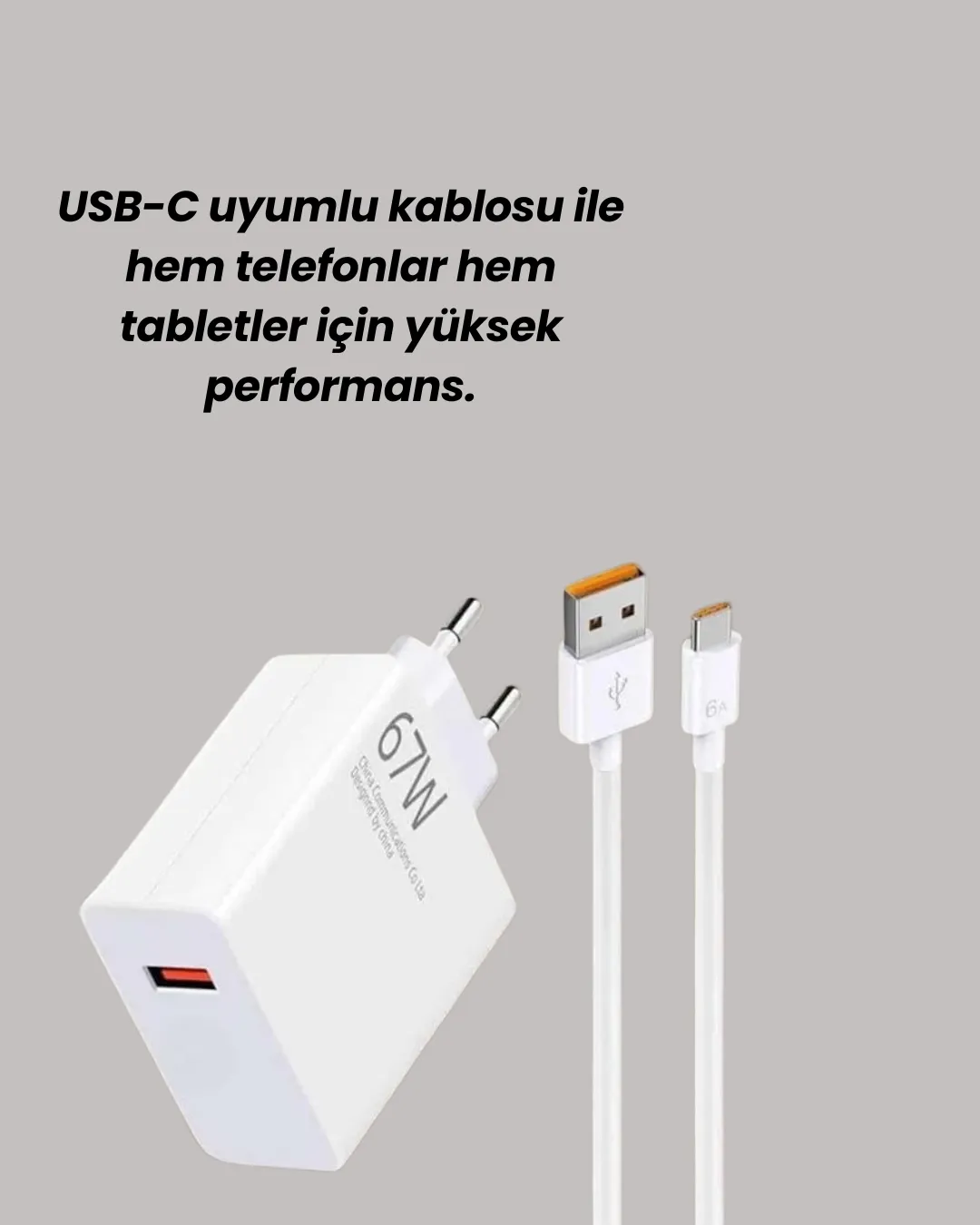 Type-C Uyumlu 67W Turbo Hızlı Şarj Aleti Akıllı Koruma Sistemli