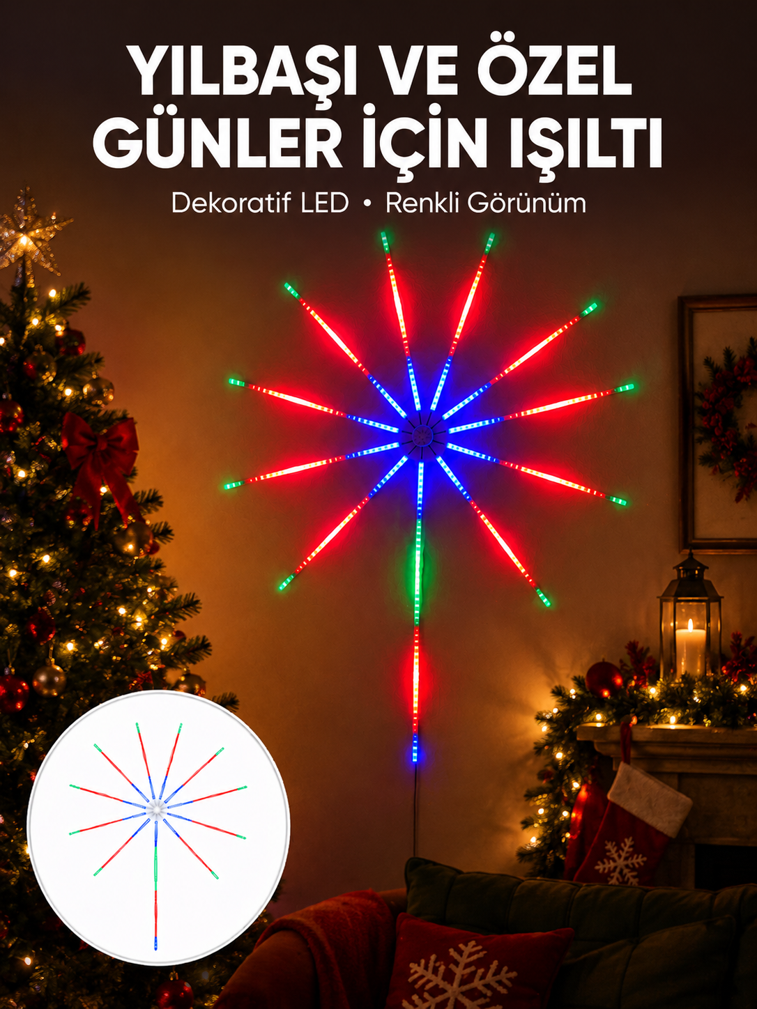 Akıllı RGB LED Havai Fişek Duvar Lambası Kumandalı ve Uygulama Kontrollü