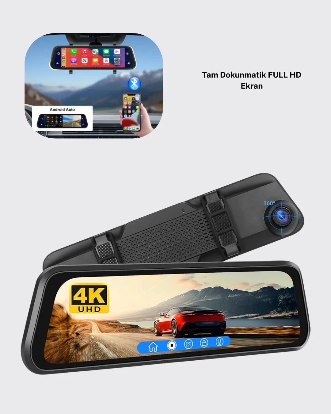 10 İnç Tam Dokunmatik Dikiz Aynası Kamera Ön Arka Full HD