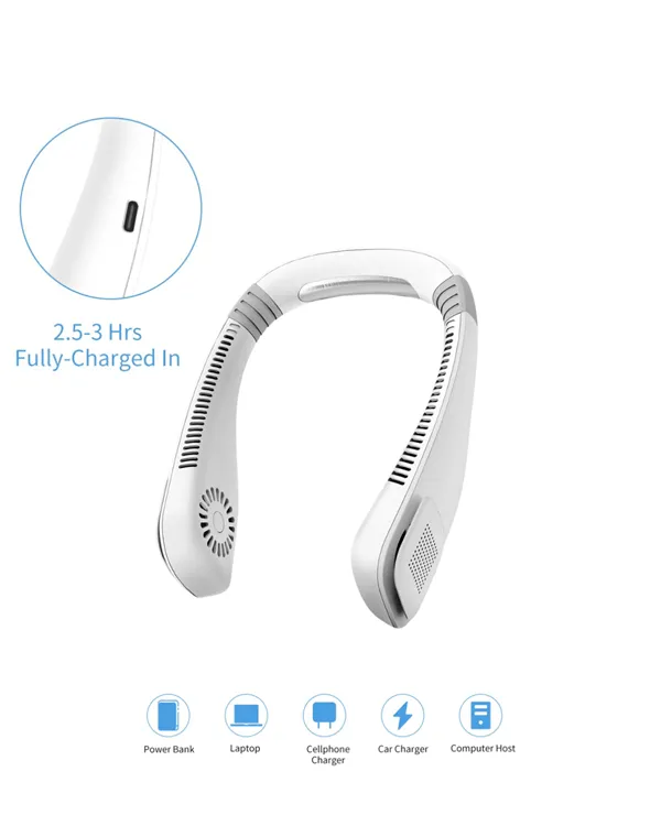 Giyilebilir Sessiz Fan | 224g Hafif, Bladeless Güvenli Tasarım, 5 Vitesli Soğutma, USB Şarjlı Fan