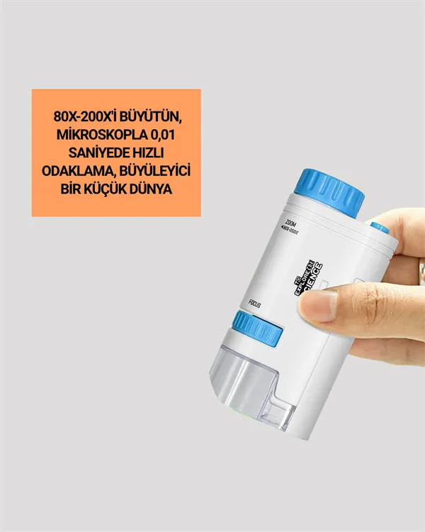 Portatif El Mikroskop – LED Işıklı, Aynı Anda Net Odaklama