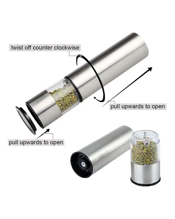 Elektrikli Baharat Öğütücü Pilli Paslanmaz Çelik Otomatik Tuz Karabiber Değirmeni