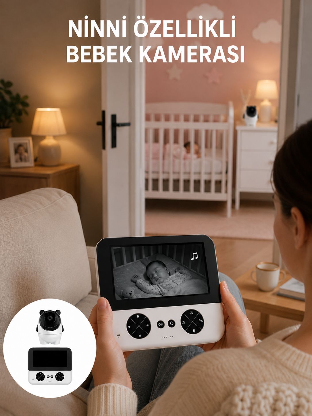 720P Bebek Kamerası Uzaktan Kontrollü Gece Görüşlü Monitör
