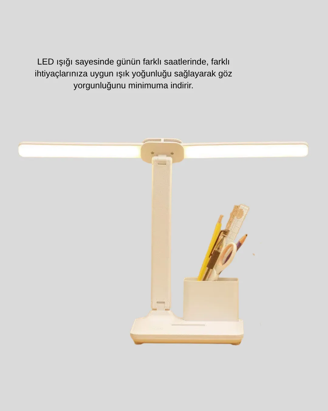 Kalemlik ve Telefon Standlı Masa Lambası – Kısılabilir LED Işık, Göz Dostu Tasarım