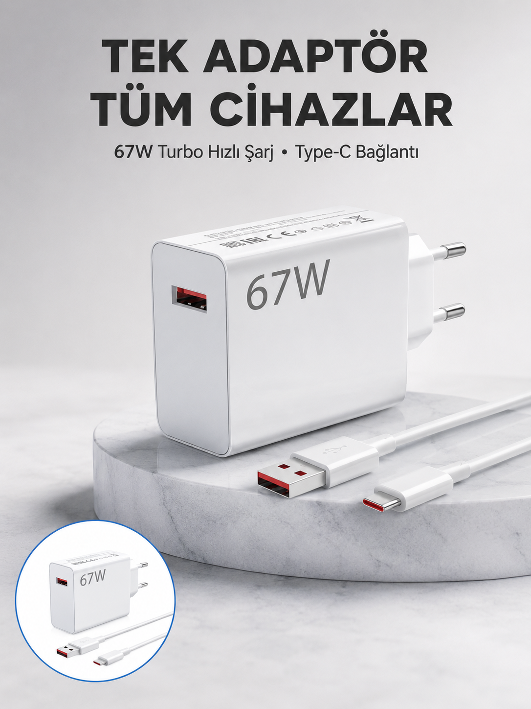 67 Watt Güvenli Hızlı Şarj Adaptörü Samsung M31 M33 M51 Uyumlu