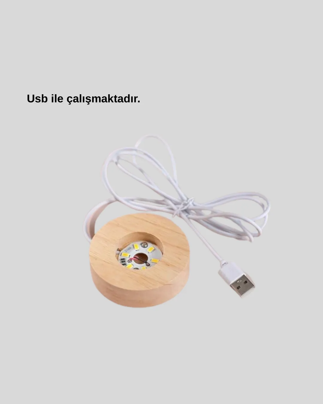 USB Bağlantılı Işıklı Kristal Küre Modern Ahşap Tabanlı Dekor