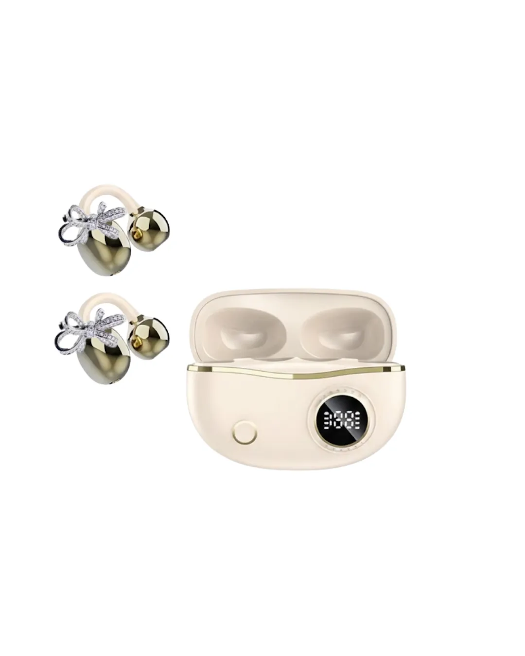 Şık ve Taşınabilir Bluetooth Kulaklık Gün Boyu Kullanım 2 Kurdele Küpe Hediyeli
