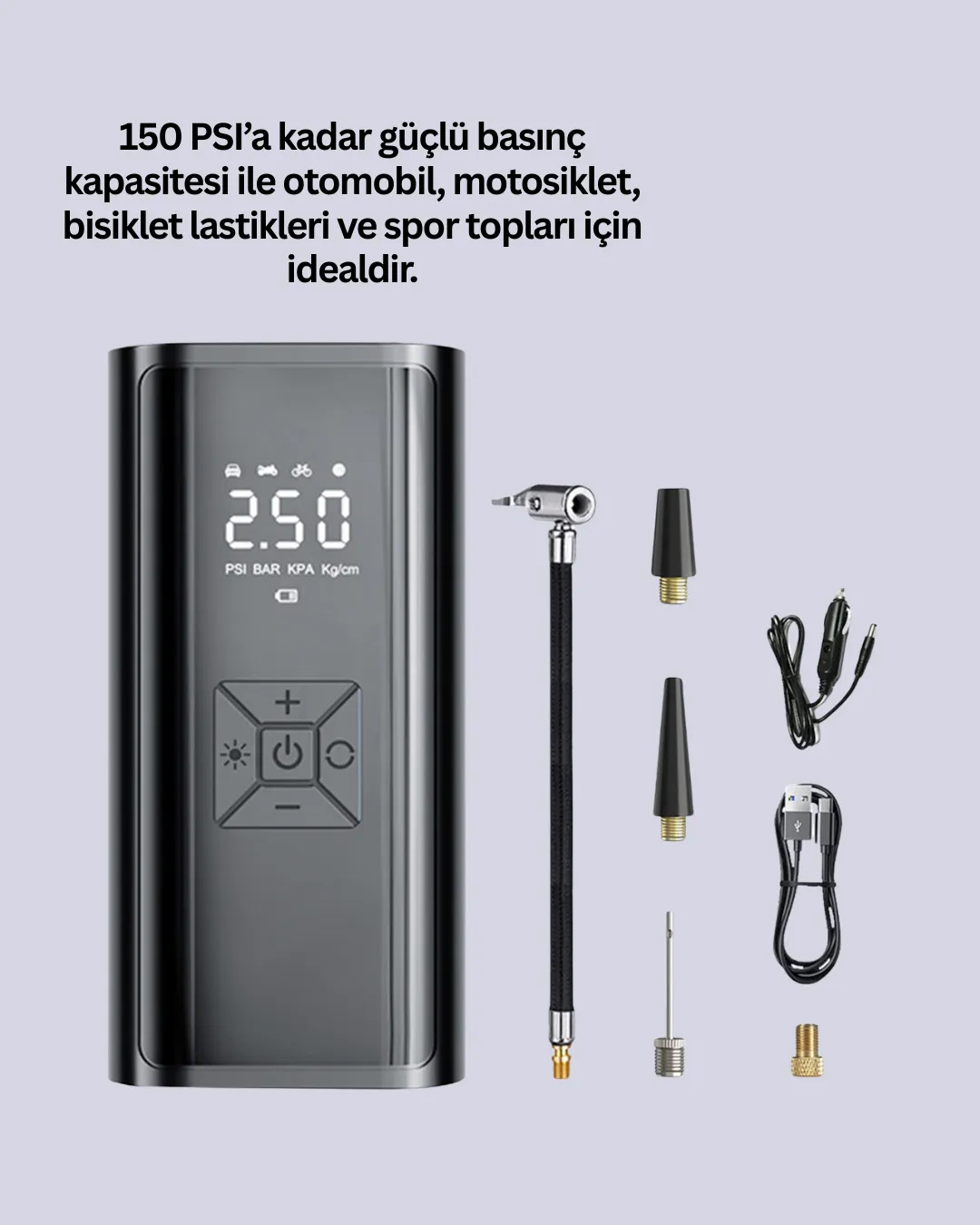 Bisiklet, Motosiklet ve Araçlar İçin Çok Amaçlı Hava Pompası