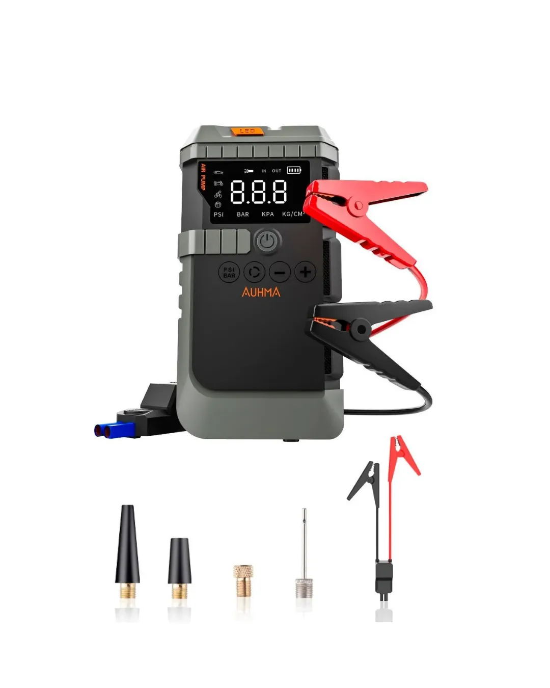 Taşınabilir Araç Çalıştırma Jump Starter Hava Pompası Dijital Basınç Göstergeli Güç Bankası