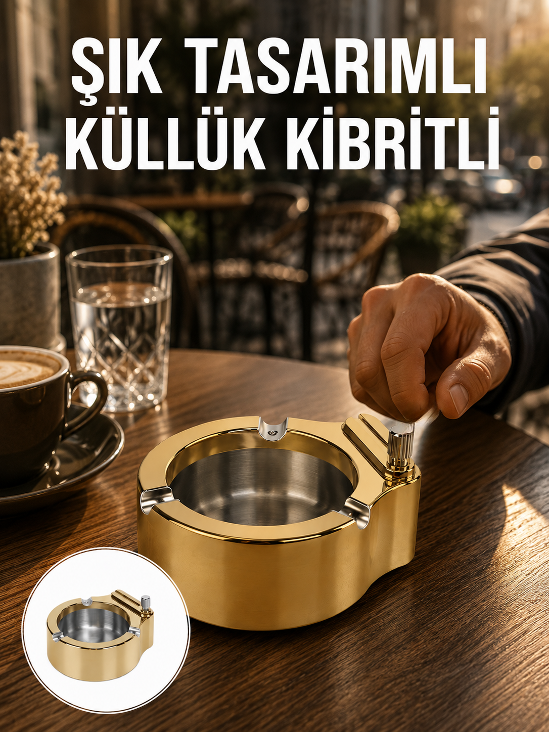 Çakmak Entegreli Küllük Yeniden Doldurulabilir Metal Gövde