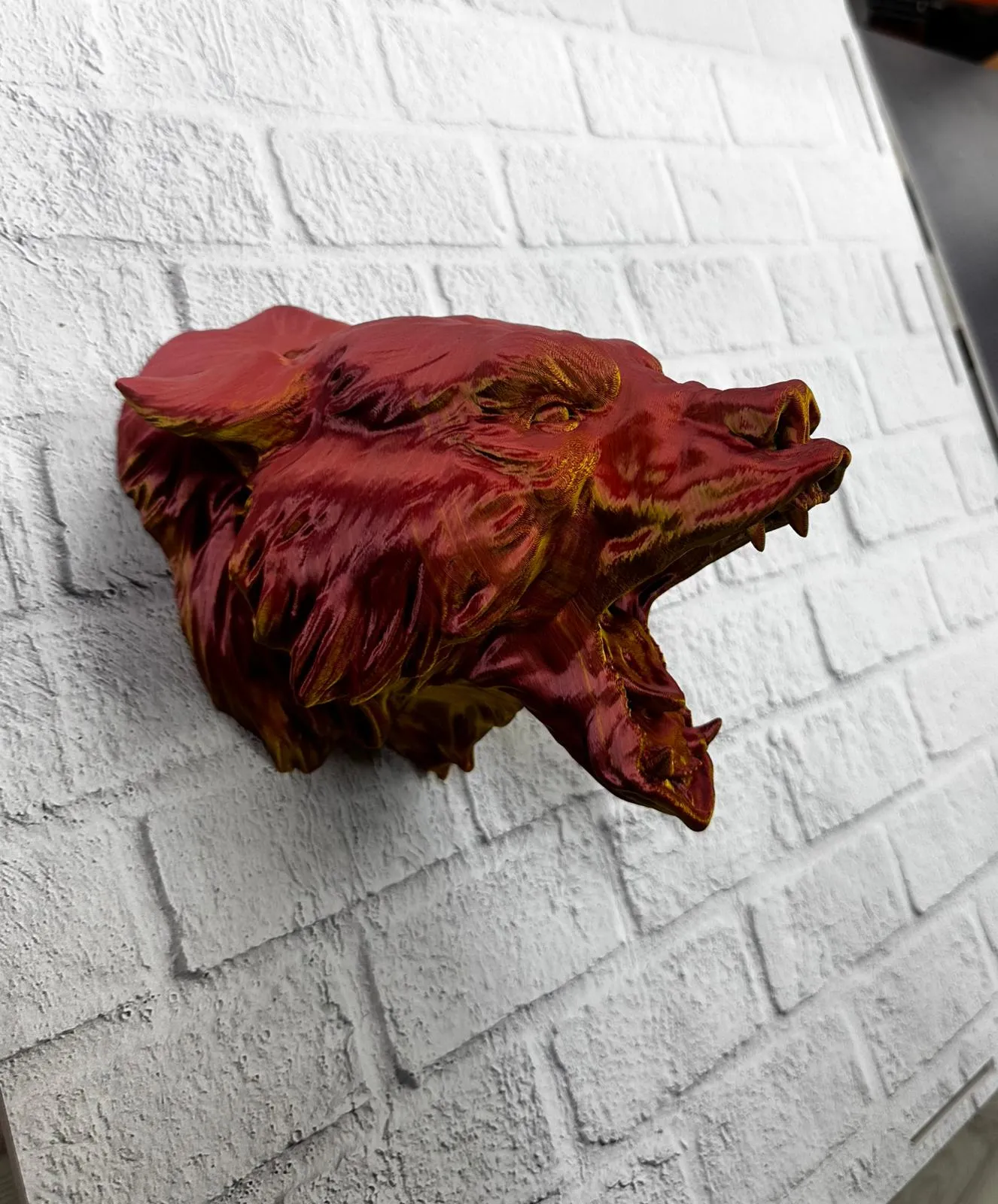 Dekoratif Asılabilir Jaguar Başı 3D Duvar Heykeli Gold Red 20x16 cm