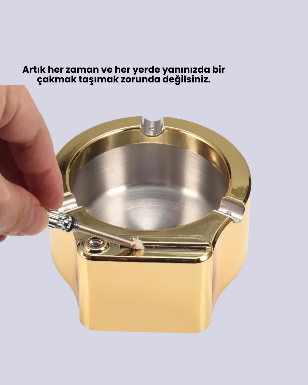 Çakmak Entegreli Küllük Yeniden Doldurulabilir Metal Gövde