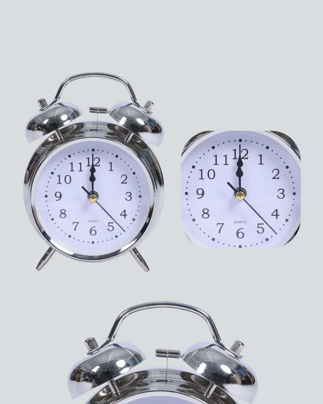 Alarmlı Dekoratif Yuvarlak Masa Saati Gümüş Renk Sessiz ve Işıklı