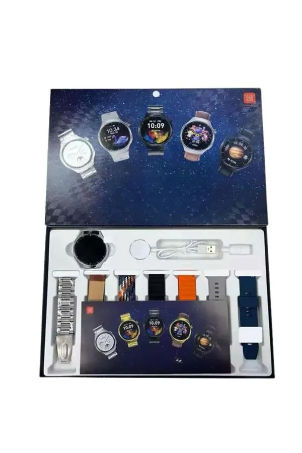 Unısex Yuvarlak Ekranlı 7 Kordonlu Akıllı Saat GPS Destekli Çoklu Kordon Seçeneği