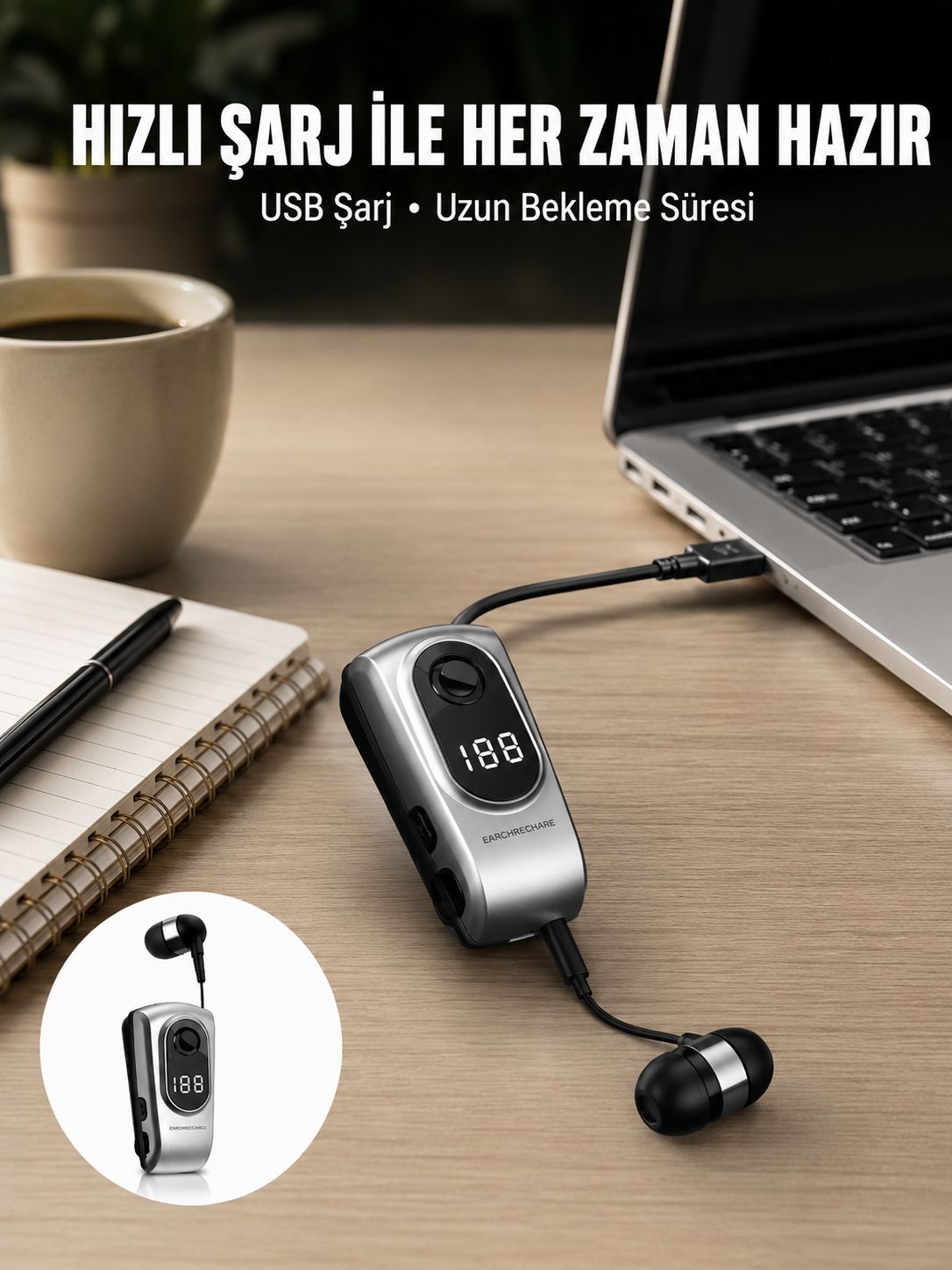 Dijital Ekranlı Bluetooth Kulaklık – Titreşimli Bildirim, 25 Saat Kullanım