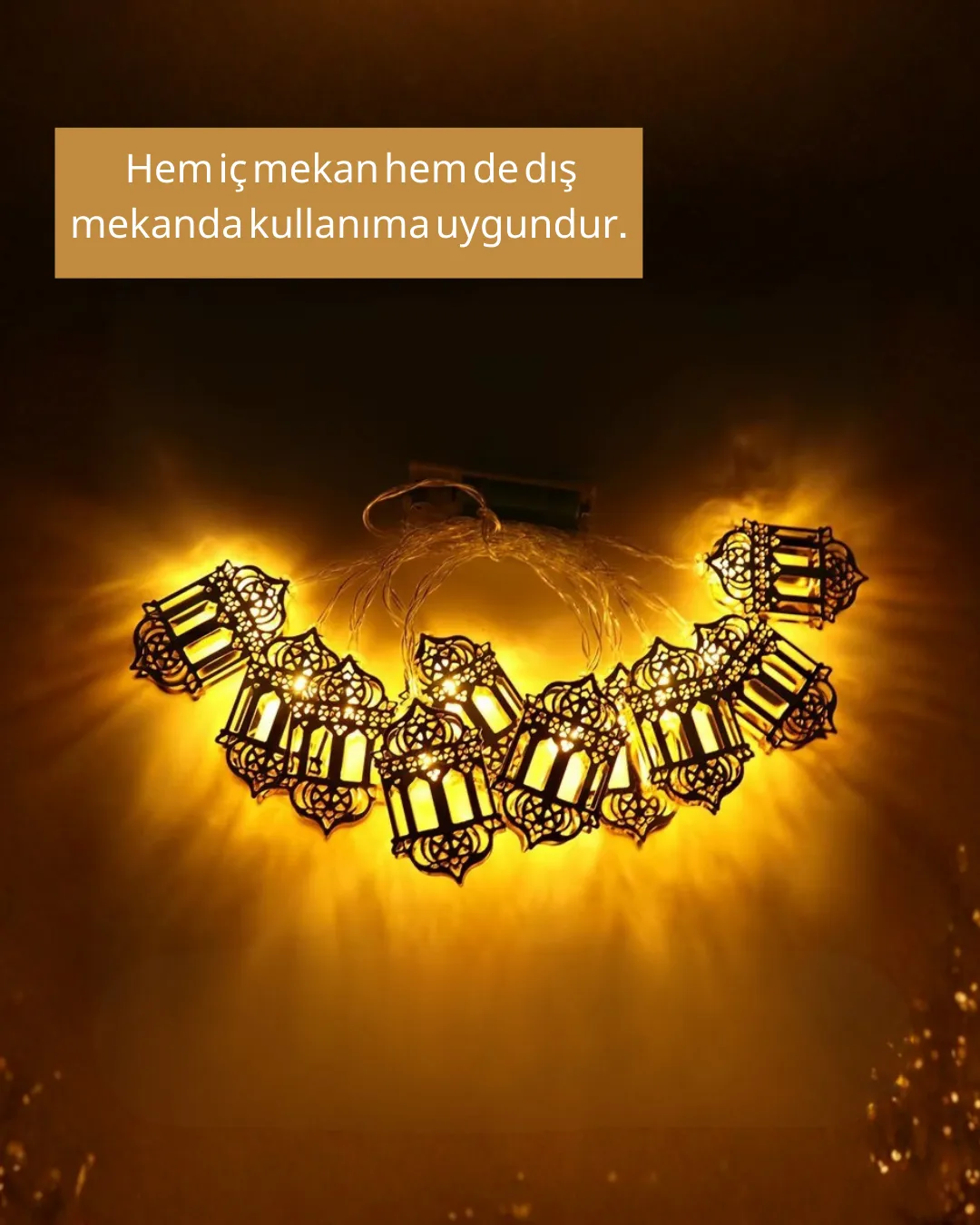 Pilli Altın Fenerli Ramazan Işıkları Dekoratif LED Zincir