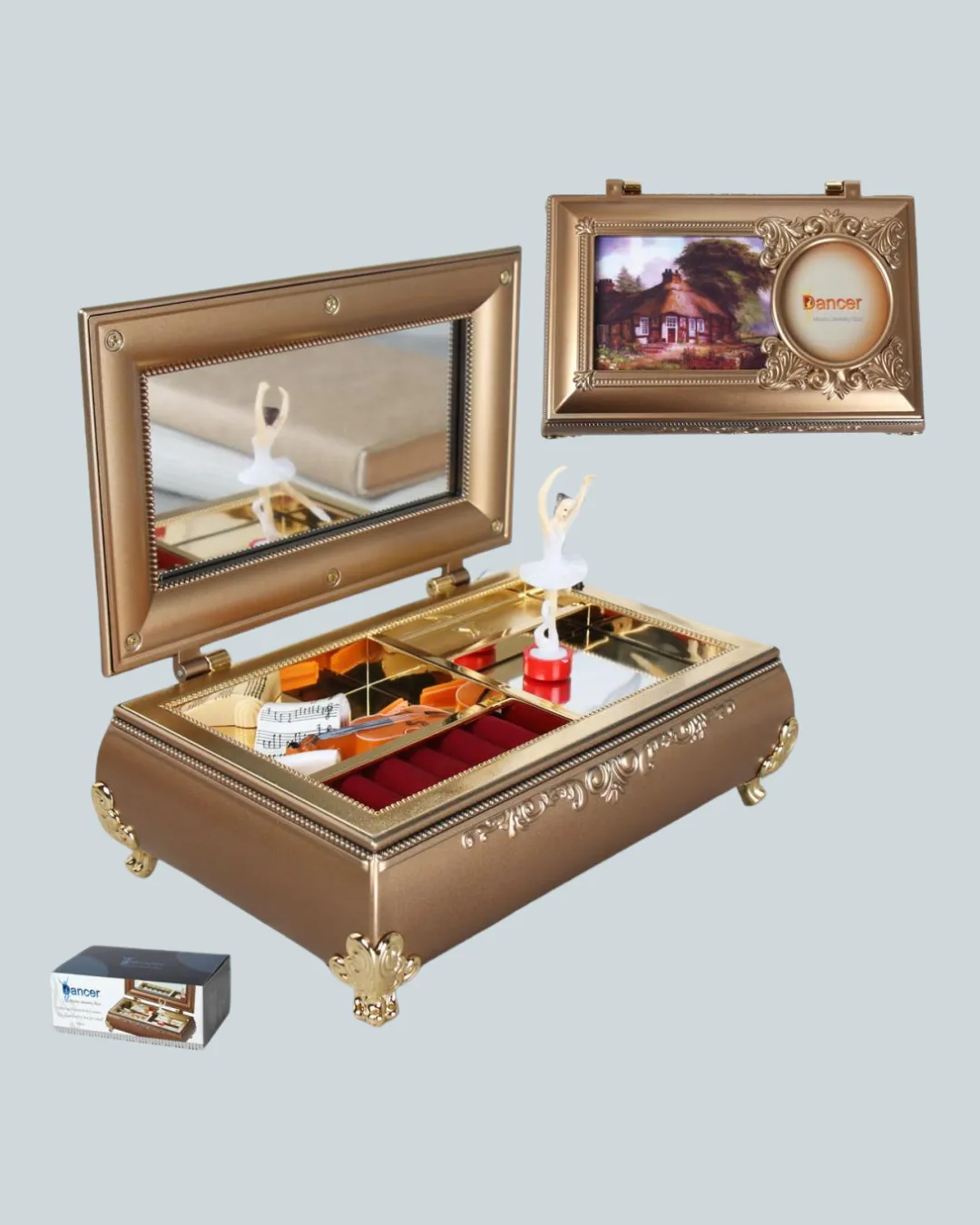 Müzikli Balerin Figürlü Takı Kutusu Piyano Desenli Dekoratif