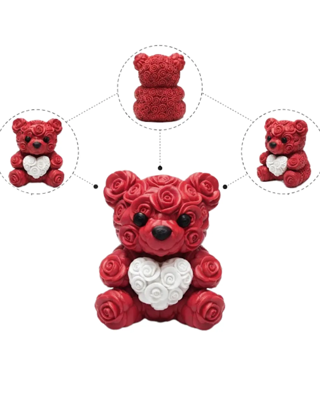 3D Kalp Ayıcık 10 cm Gül Detaylı Dekoratif Hediye Obje