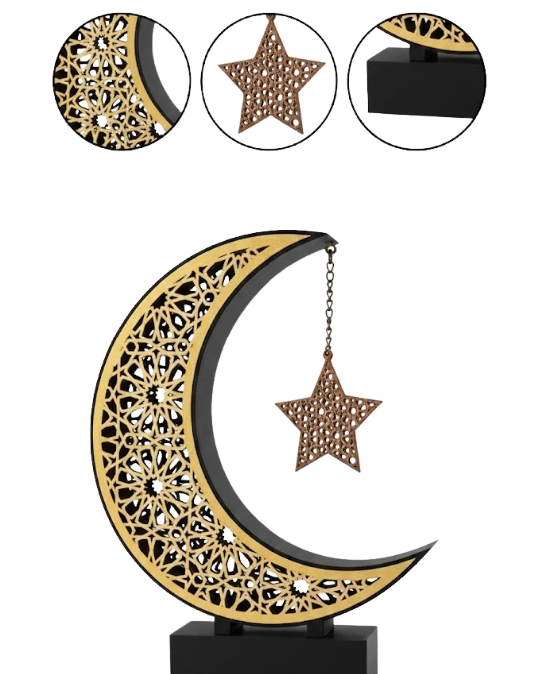 3D Hilal Yıldız Masa Üstü Dekor 23x23 cm Ramazan Konsept Tasarım