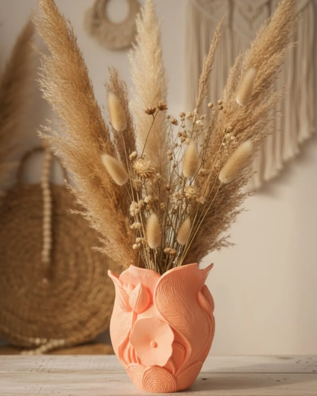 3D Özel Baskı Turuncu Çiçekli Dekoratif Vazo Salon Ofis Dekoru