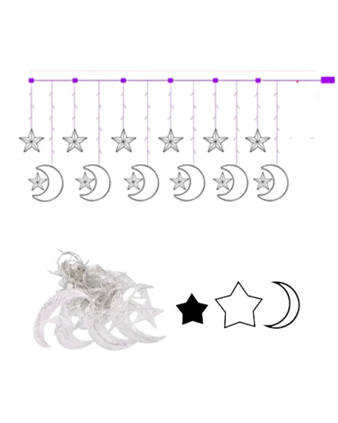 Hilal Yıldız LED Perde Işık Balkon Pencere ve Oda Dekorasyonu