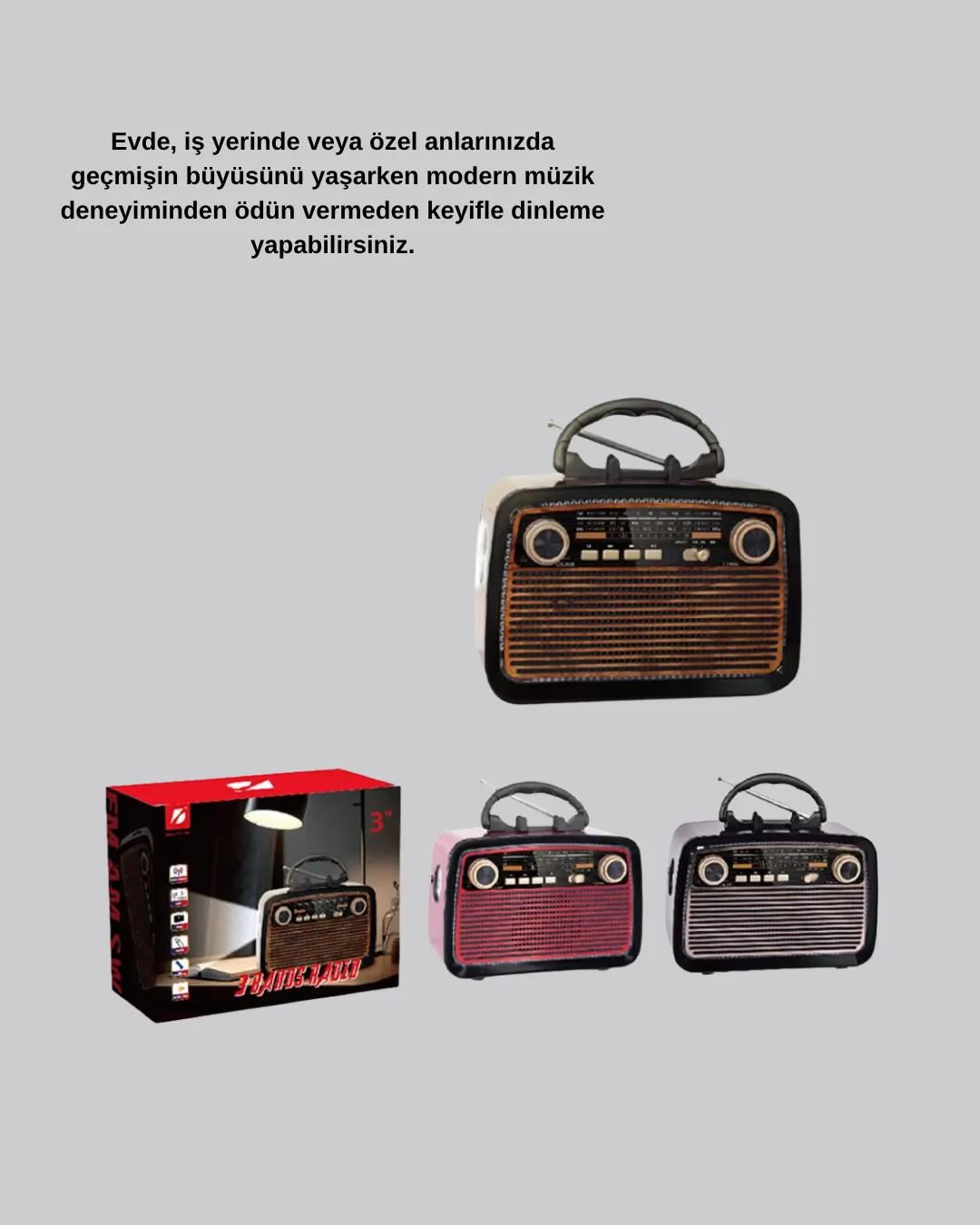 Bluetooth’lu LED Işıklı Nostaljik Müzik Kutusu – Ahşap Dokulu, Vintage Tasarım ve Yüksek Ses Kalitesi