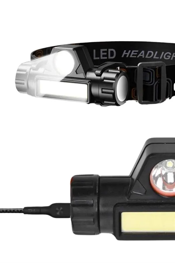 Ledli Şarjlı Kafa Lambası LED Şarjlı Su Geçirmez Kafa Feneri