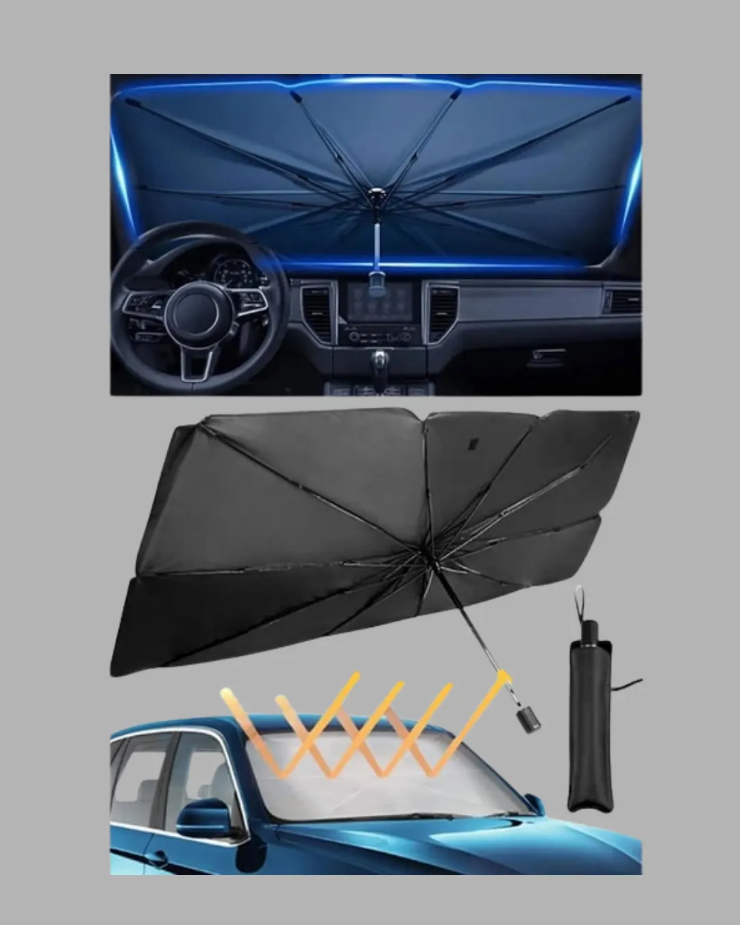 Katlanabilir Ön Cam Güneşliği Şemsiye – Her Araca Uygun Isı ve Işık Koruması