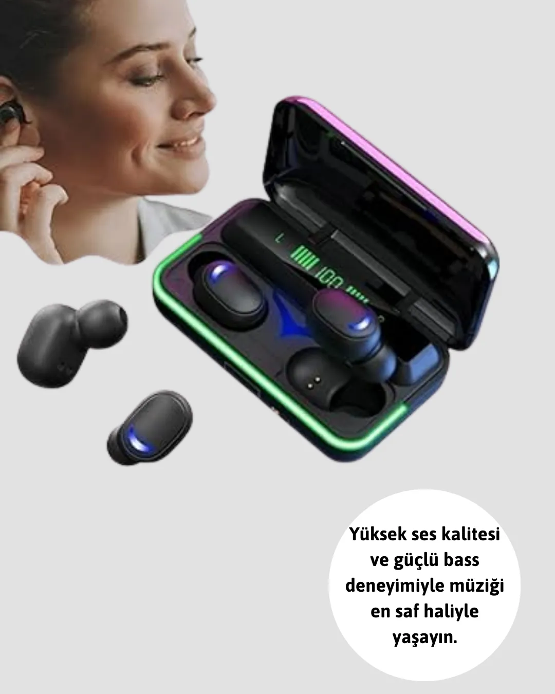 Su Geçirmez E10 Bluetooth Kulaklık Powerbank ve Gürültü Engelleme