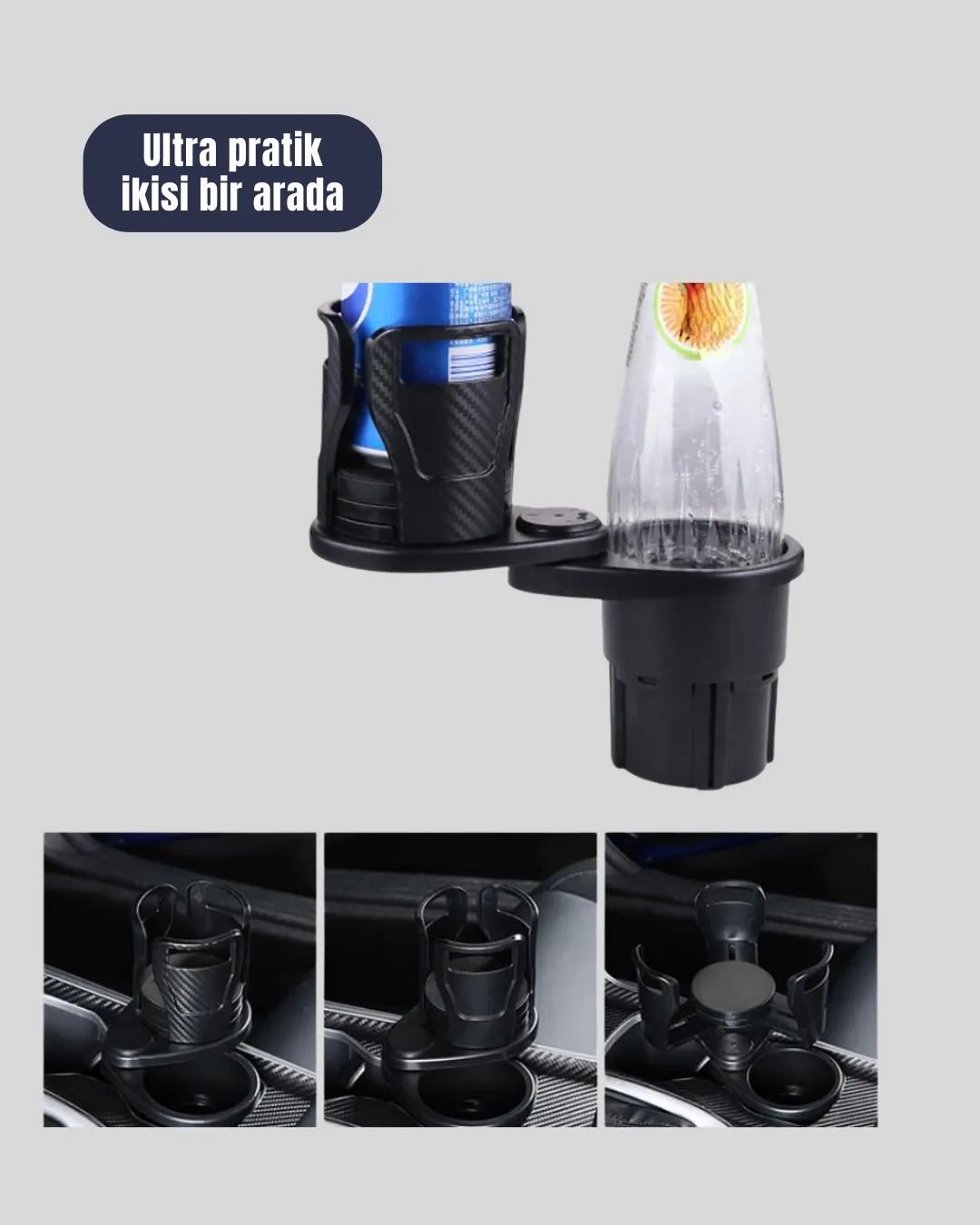 Çiftli Araba Bardak Tutucu Karbon Fiber Görünümlü 360° Ayarlı