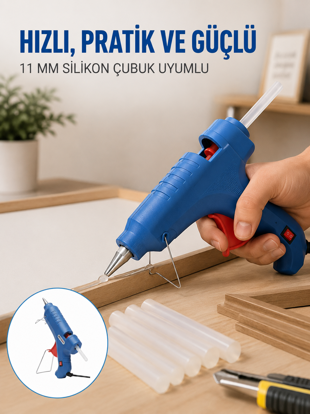 40W Sıcak Silikon Tabancası 5 Silikon Hediyeli Dayanıklı Tasarım