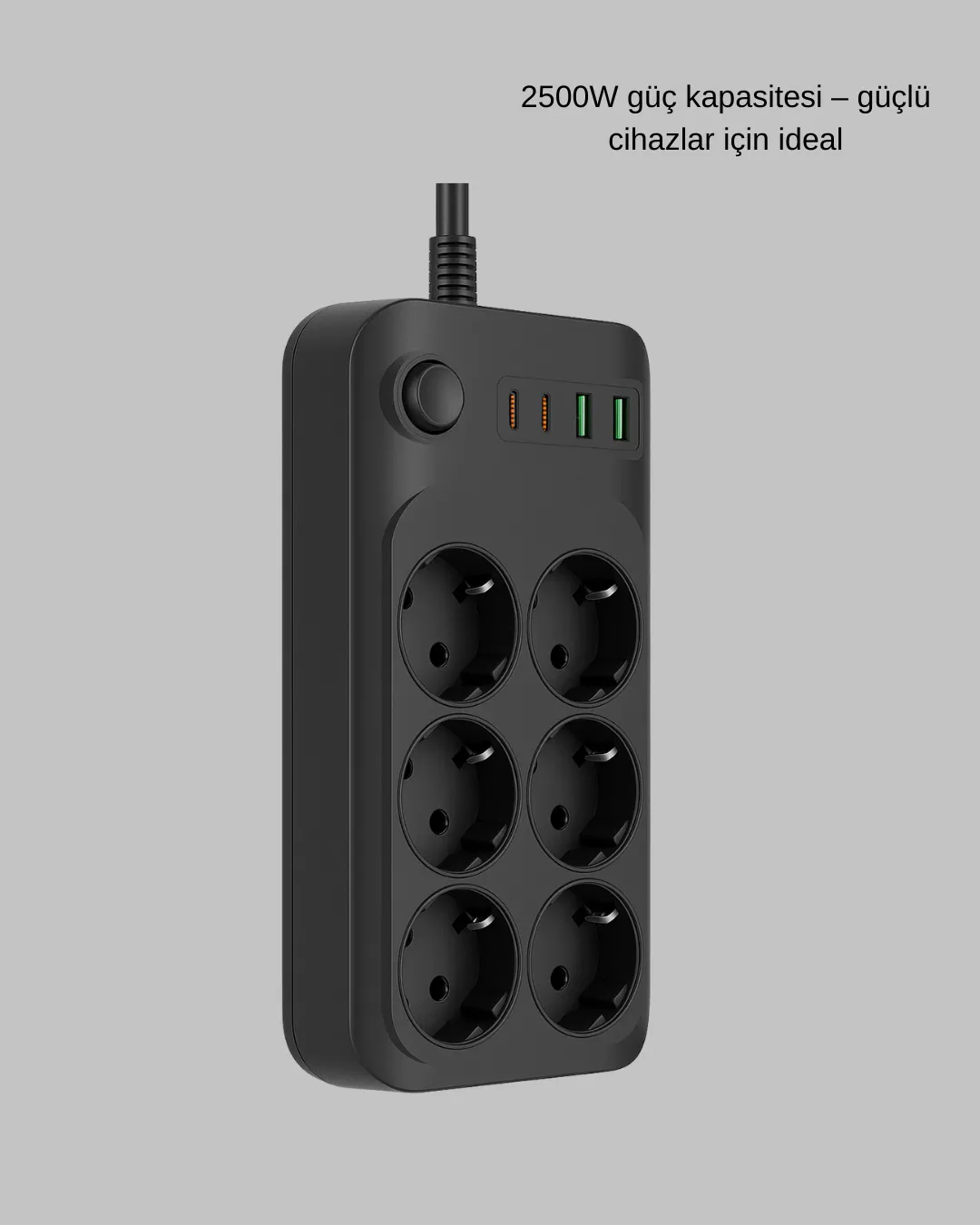 USB Type-C Destekli Termal Korumalı 6’lı Uzatma Priz 10A 2m