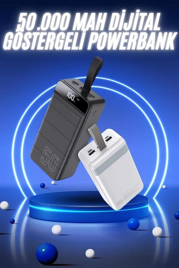 50.000 Mah Powerbank Turbo Hızlı Led Göstergeli Android İOS Uyumlu Taşınabilir Askılı