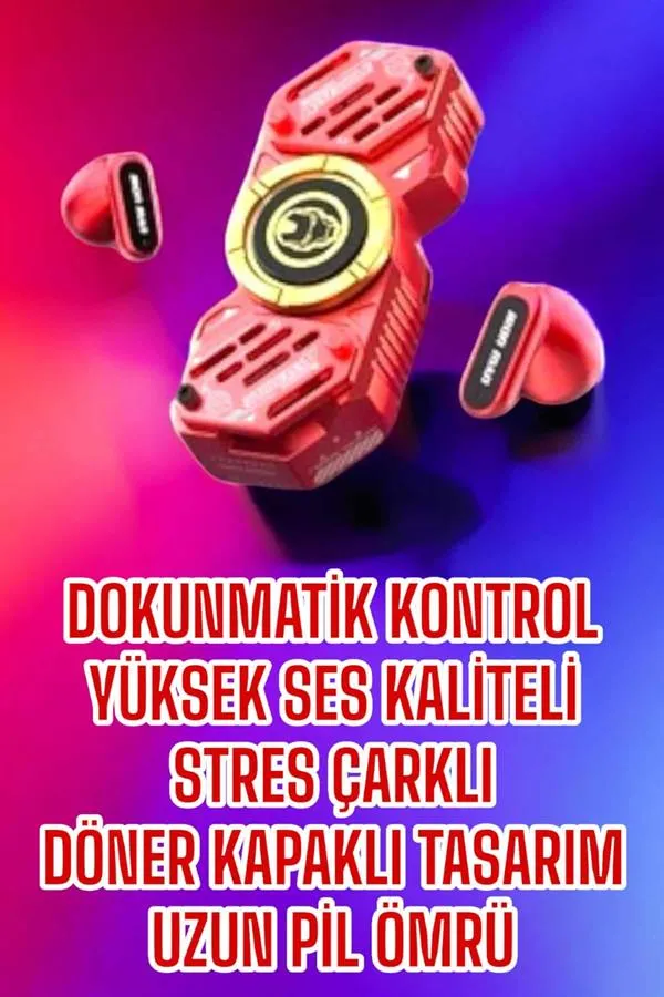 Kırmızı Kablosuz Bluetooth Kulaklık Stres Çarklı Oyuncu Kulaklığı