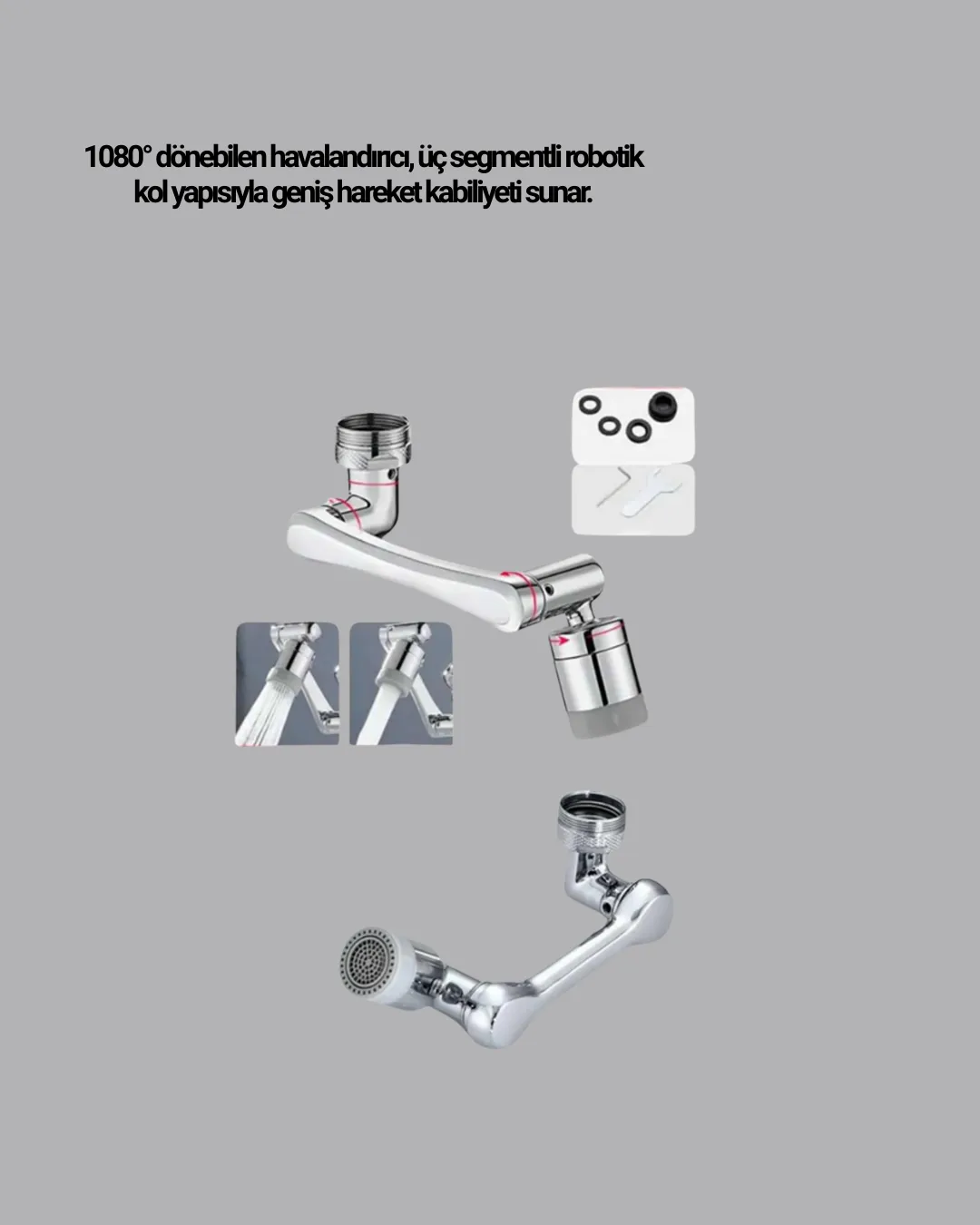 Üç Segmentli 1080 Derece Musluk Aparatı Esnek Döner Havalandırıcı Pratik Kullanım