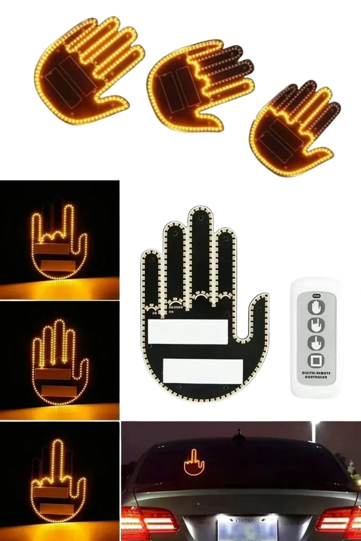 Uzaktan Kumandalı El Orta Parmak Led Araç Camına Özel