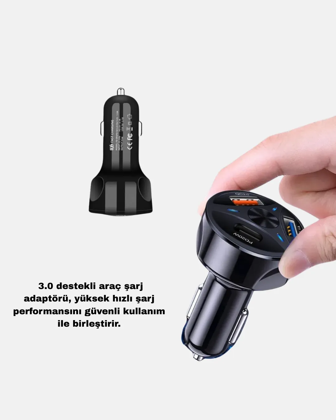 Manyetik Araç Telefon Tutucu ve Hızlı Şarj Adaptörü 2’li Set