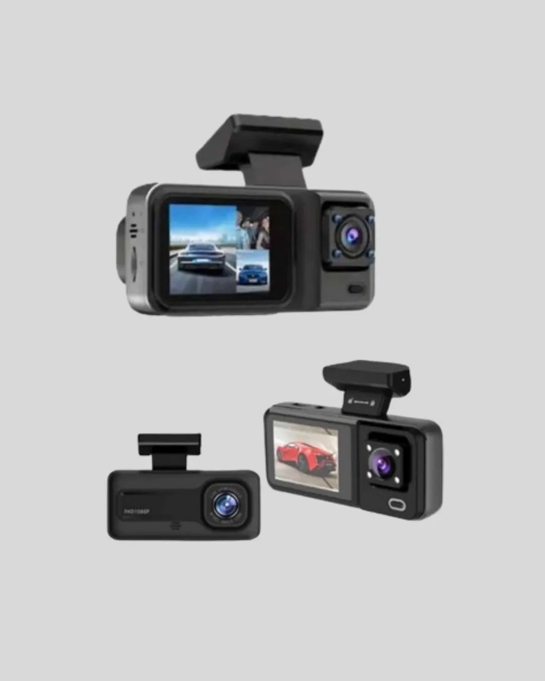 3 Kameralı Araç DVR 1080P Ön + HD Arka + İç Kamera Döngü Kayıt 2’’ Ekran