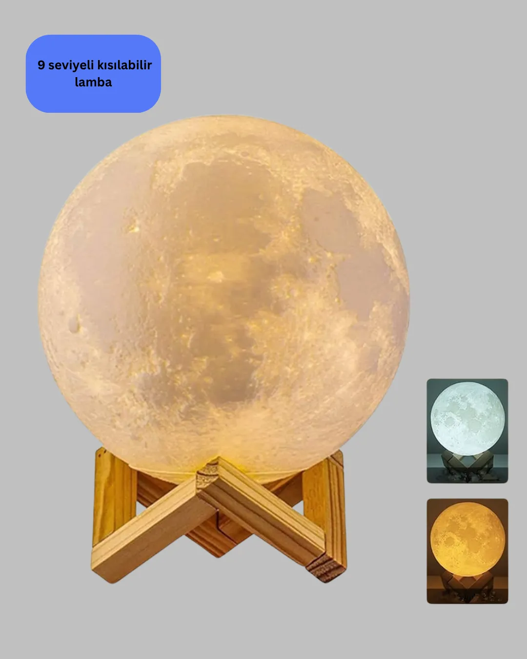 16 Renkli 3D Ay Gece Lambası RGB Modlu Şarjlı