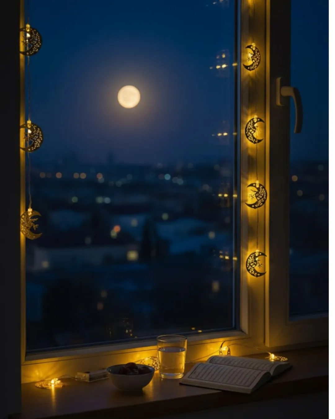 Minareli Hilal LED Işık Gold Metal Gövdeli Pilli Ramazan Dekoru