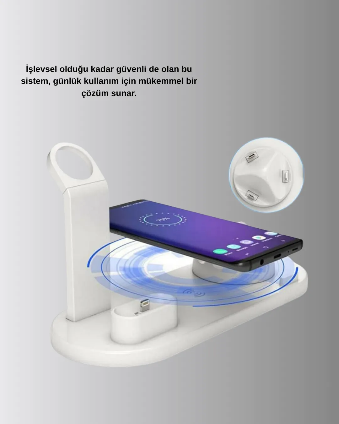 4’lü Apple Kablosuz Şarj Standı iPhone Watch ve AirPods Çoklu Şarjlı