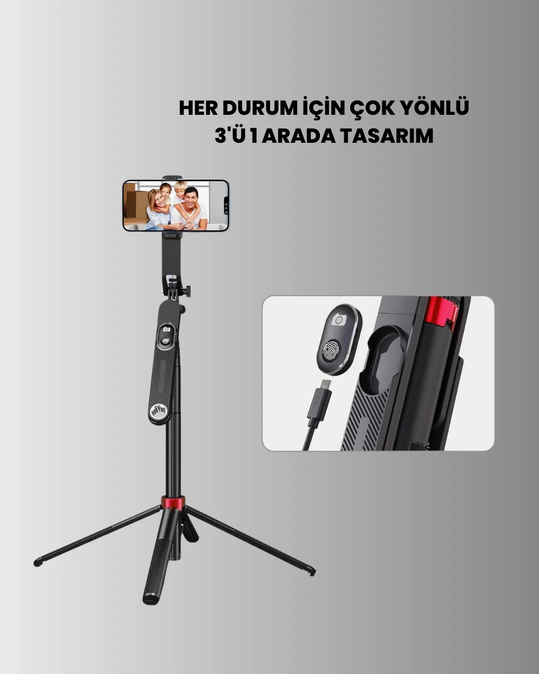 Taşınabilir Tripod ve Selfie Çubuğu Vlog ve Video Çekimi