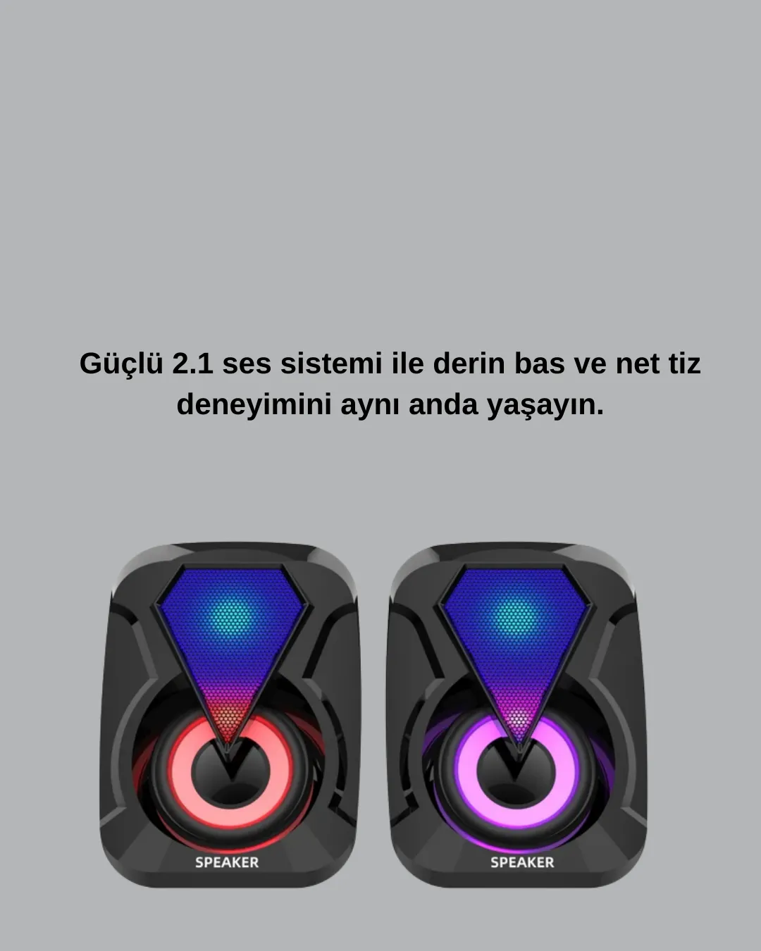 2.1 Kanal RGB LED Oyun Hoparlörü Subwoofer Destekli
