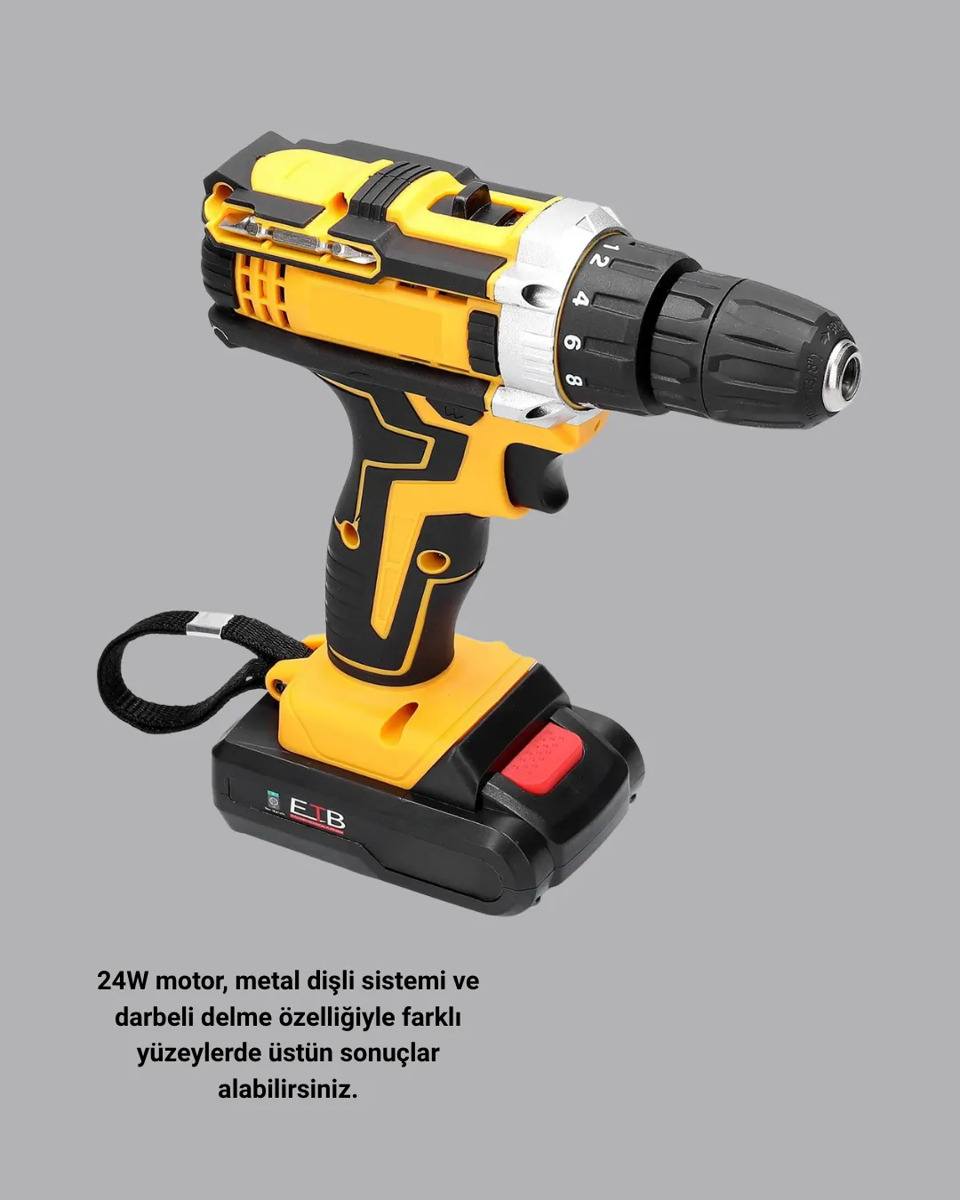 24 Parça Çift Bataryalı Akülü Darbeli Matkap – Güçlü Motor, Metal Dişli, LED Işıklı