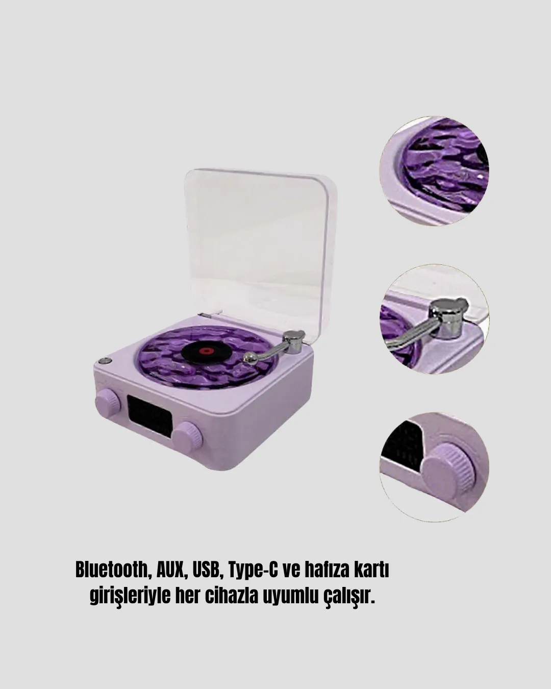 Retro Pikap Hoparlör Bluetooth AUX USB Type-C Projektörlü 360° Sesli Taşınabilir