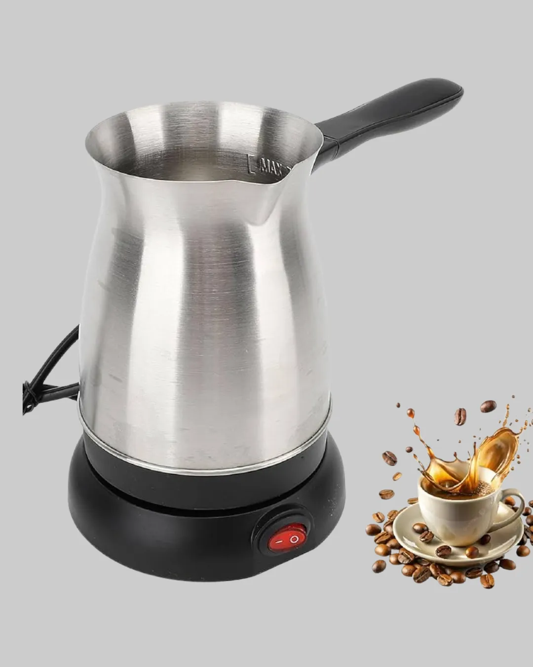 Paslanmaz Çelik Elektrikli Cezve 800W 6 Fincan Kapasiteli