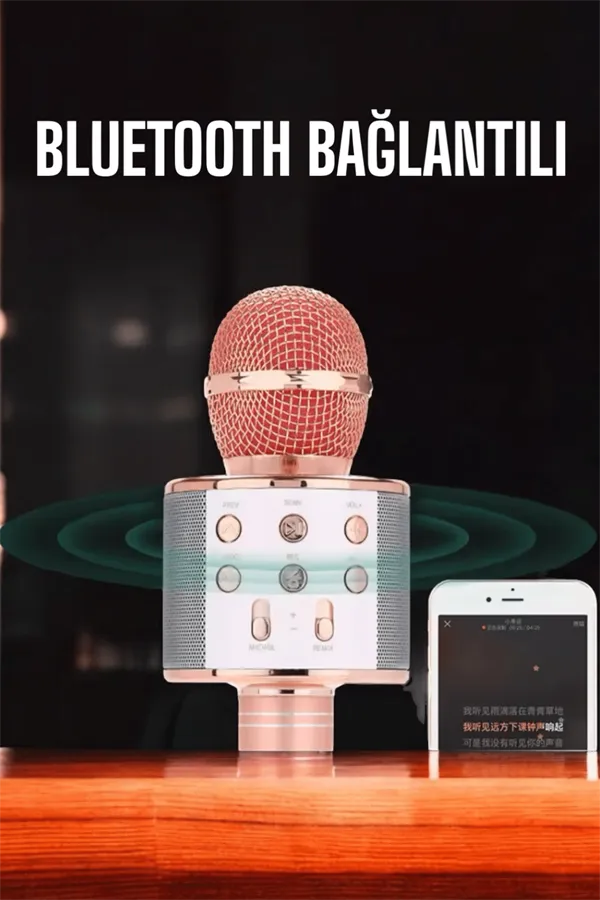 Kablosuz Bluetooth Karaoke Mikrofon USB ve AUX Girişli, Yüksek Ses Kalitesi