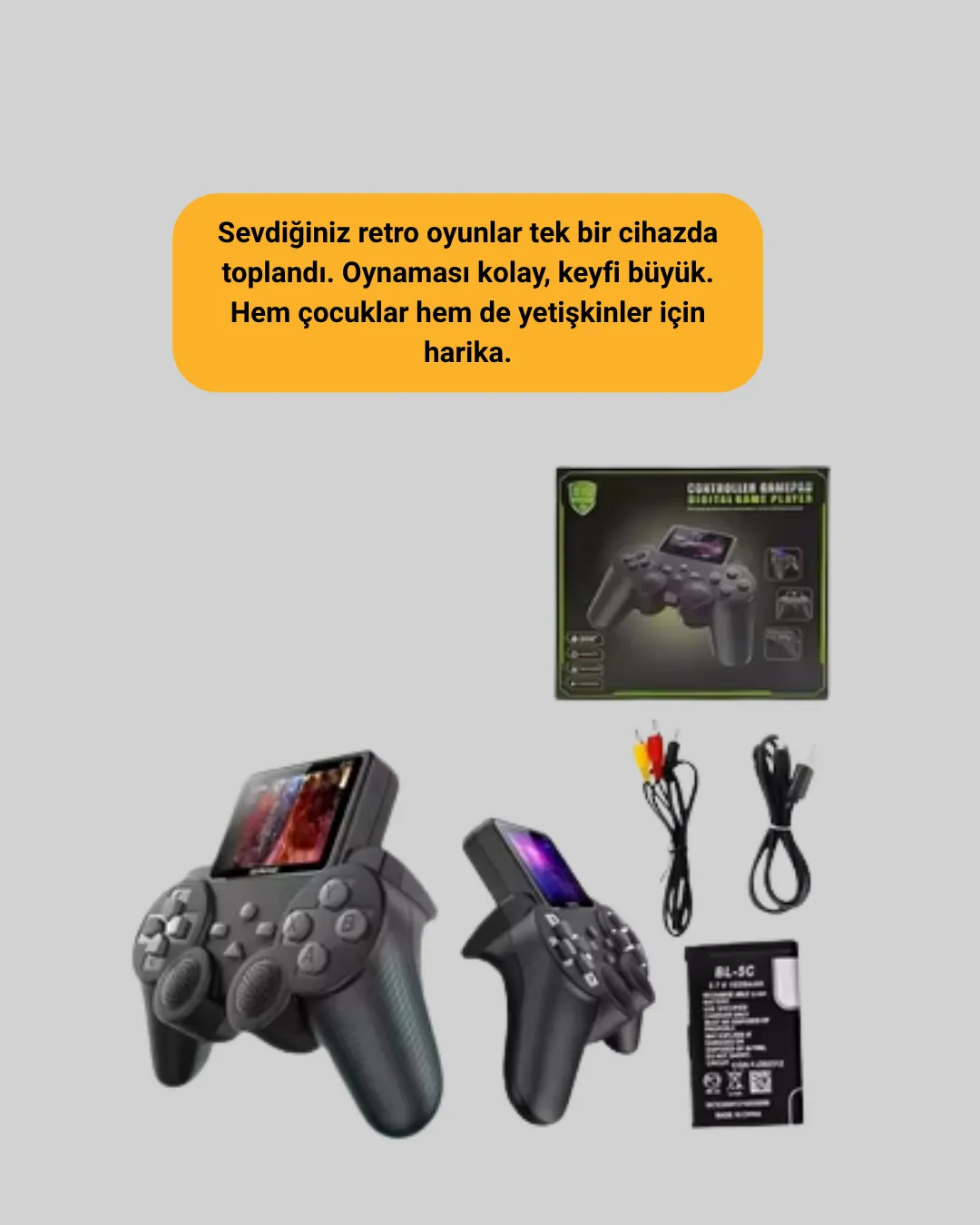 500 Oyunlu Nostaljik El Tipi Oyun Konsolu, Taşınabilir Şarjlı Cihaz, Renkli Ekran ve TV Destekli